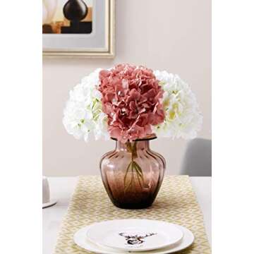 AVIVIHO Dusty Rose Hydrangea Silk Flowers Heads Pack of 10 Dusty Rose Fullness Hydrangea Flowers Artificial with Stems for Wedding Home Party Shop Baby Shower Decoration