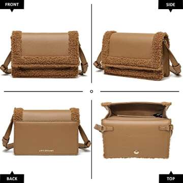 Like Dreams Women Faux Fur Vegan Soft Fashion Sherpa Shoulder Purse Detachable Strap (Camel)