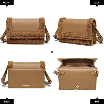 Like Dreams Women Faux Fur Vegan Soft Fashion Sherpa Shoulder Purse Detachable Strap (Camel)