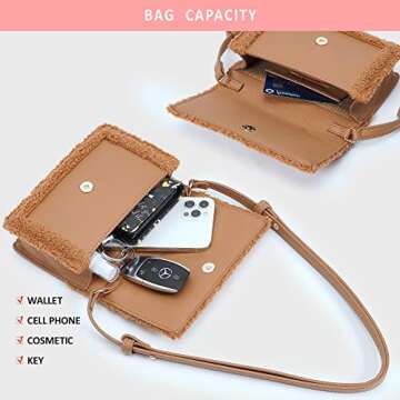 Like Dreams Women Faux Fur Vegan Soft Fashion Sherpa Shoulder Purse Detachable Strap (Camel)