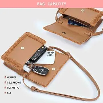 Like Dreams Women Faux Fur Vegan Soft Fashion Sherpa Shoulder Purse Detachable Strap (Camel)