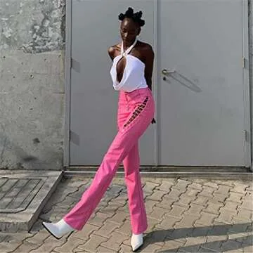 Women Y2k Hollow Out PU Leather Pants for Parties