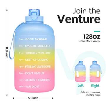 Venture Pal Large 1 Gallon/128oz Motivational Water Bottle with Time Marker & Measurements, Leakproof BPA Free Sports Water Bottle to Ensure You Drink Enough Water Daily