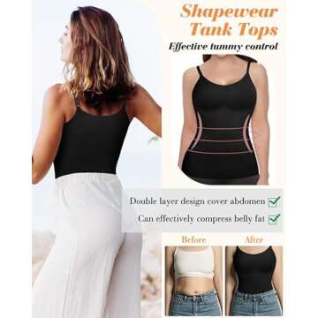 AURUZA Women's Shapewear Tummy Control Scoop Neck Camisole Tops for Women Seamless Compression Tank Top Regular and Plus Size, XL, Black