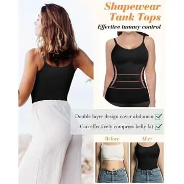 AURUZA Women's Shapewear Tummy Control Scoop Neck Camisole Tops for Women Seamless Compression Tank Top Regular and Plus Size, XL, Black