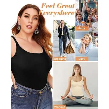 AURUZA Women's Shapewear Tummy Control Scoop Neck Camisole Tops for Women Seamless Compression Tank Top Regular and Plus Size, XL, Black