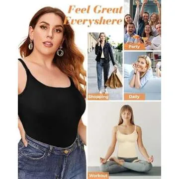 AURUZA Women's Shapewear Tummy Control Scoop Neck Camisole Tops for Women Seamless Compression Tank Top Regular and Plus Size, XL, Black