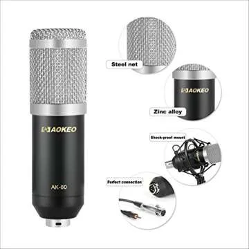 Aokeo AK-80 Professional Studio Live Stream Broadcasting Recording Condenser Microphone with AK-35 Suspension Scissor Arm Stand, Shock Mount, Pop Filter, X7 Live Sound Mixer And Mounting Clamp