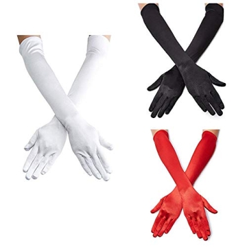 Elegant Satin White 22'' Gloves for 1920s Events