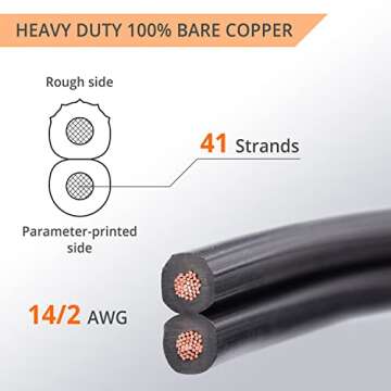 Wirefy 14/2 Low Voltage Landscape Lighting Copper Wire - 14-Gauge 2-Conductor 100 Feet | Low-Voltage...