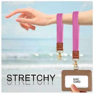 Fishent Stretchy Wristlet Keychain,Braided Cute Wrist Lanyards for Keys, Key Chain Holder for Women Men, Wrist Strap Keychain for Car Keys Phone Camera Wallet ID Badges Card (Pink)