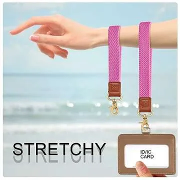 Fishent Stretchy Wristlet Keychain,Braided Cute Wrist Lanyards for Keys, Key Chain Holder for Women Men, Wrist Strap Keychain for Car Keys Phone Camera Wallet ID Badges Card (Pink)
