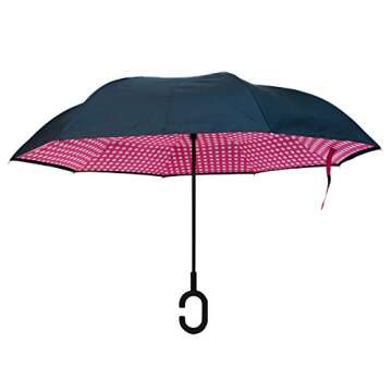 Parquet Pink Polka Dot Double Layer Inverted Umbrellas - C Shaped Handle Reverse Folding Windproof U...