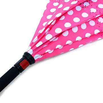 Parquet Pink Polka Dot Double Layer Inverted Umbrellas - C Shaped Handle Reverse Folding Windproof Umbrella for Men and Women