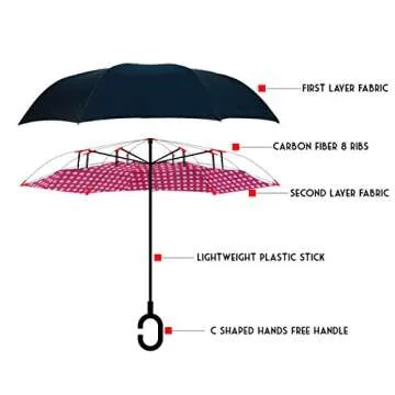 Parquet Pink Polka Dot Double Layer Inverted Umbrellas - C Shaped Handle Reverse Folding Windproof Umbrella for Men and Women