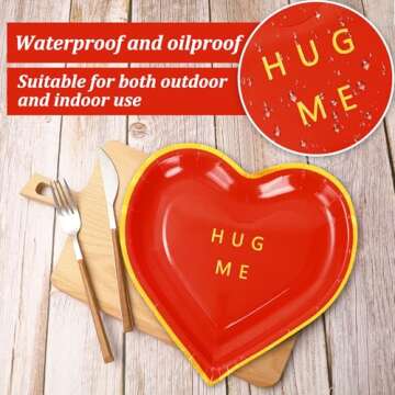 JarThenaAMCS 30Pcs Valentine Paper Plate Gold Foil Heart Disposable Dessert Plate Red Pink Dinnerware Plate for Wedding Anniversary Party Supplies, 7.3 In