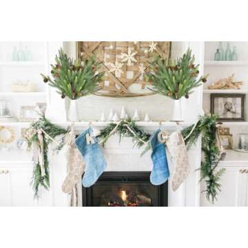 Lvydec 4Pcs Christmas Norfolk Pine Branches with Pine Cone Clearance, Artificial Christmas Branches DIY Crafts Faux Christmas Norfolk Pine Branches for Xmas Indoor Outdoor Home Decor