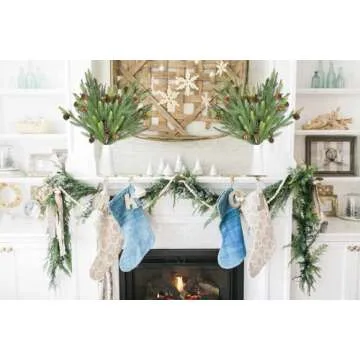 Lvydec 4Pcs Christmas Norfolk Pine Branches with Pine Cone Clearance, Artificial Christmas Branches DIY Crafts Faux Christmas Norfolk Pine Branches for Xmas Indoor Outdoor Home Decor