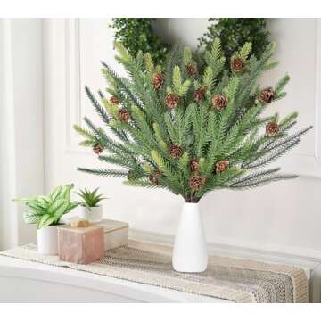 Lvydec 4Pcs Christmas Norfolk Pine Branches with Pine Cone Clearance, Artificial Christmas Branches DIY Crafts Faux Christmas Norfolk Pine Branches for Xmas Indoor Outdoor Home Decor