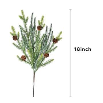 Lvydec 4Pcs Christmas Norfolk Pine Branches with Pine Cone Clearance, Artificial Christmas Branches DIY Crafts Faux Christmas Norfolk Pine Branches for Xmas Indoor Outdoor Home Decor