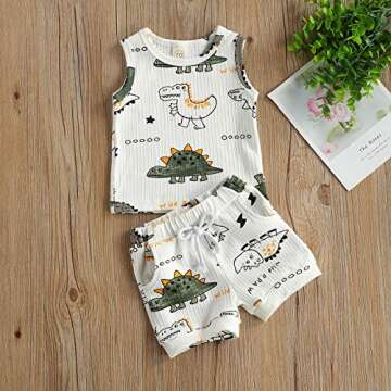 Toddler Place Baby Boys Dinosaur Clothes Ribbed Sleeveless Tank Tops and Dinosaur Elastic Waist Shor...