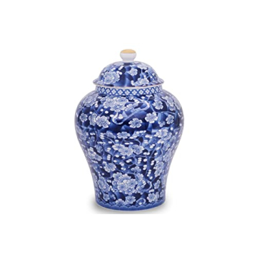 BALIOS Ginger Jar with Lid Mandarin Blue and White Porcelain Plum Blossom, Decorative Ceramic Bud Va...