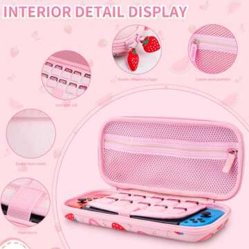 HYPERCASE Pink Strawberry Carrying Case Compatible with Nintendo Switch/OLED, Portable Travel Access...