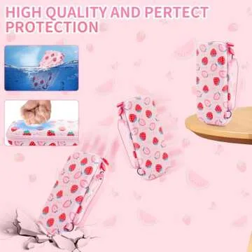 HYPERCASE Pink Strawberry Carrying Case Compatible with Nintendo Switch/OLED, Portable Travel Accessories Bundle for Switch Console with 10 Game Card Slots, Shoulder Strap and 2 Cute Thumb Caps