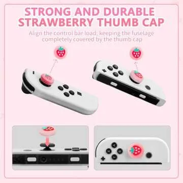 HYPERCASE Pink Strawberry Carrying Case Compatible with Nintendo Switch/OLED, Portable Travel Accessories Bundle for Switch Console with 10 Game Card Slots, Shoulder Strap and 2 Cute Thumb Caps