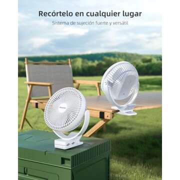 Koonie 10000mAh Rechargeable Portable Fan, 8-Inch Battery Operated Clip on Fan, USB Fan, 4 Speeds, Strong Airflow, Sturdy Clamp for Office Desk Golf Car Outdoor Travel Camping Tent Gym Treadmill