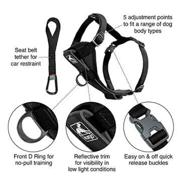 Kurgo Tru-Fit Smart Harness with Quick Release, Dog Seat Belt, No-Pull Training