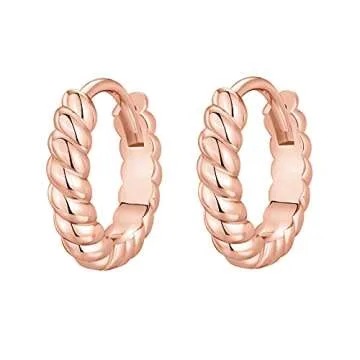 PAVOI 14K Rose Gold Plated 925 Sterling Silver Post Twisted Huggie Earring | Women's Mini Hoop Earrings