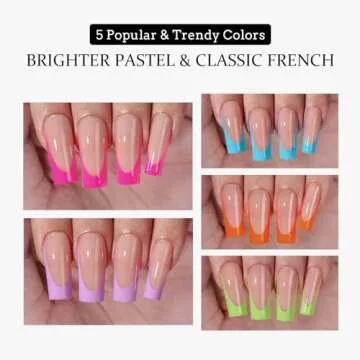 BTArtboxnails XCOATTIPS Press on Nails - French Tip Press on Nails, Long Sqaure Nail Tips, Brighter Pastel Soft Gel Nails False Nail, Soak Off Acrylic Fake Nails Art Valentines Day Gift