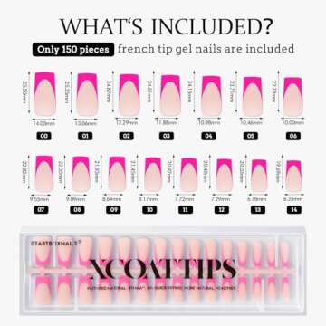 BTArtboxnails XCOATTIPS Press on Nails - French Tip Press on Nails, Long Sqaure Nail Tips, Brighter Pastel Soft Gel Nails False Nail, Soak Off Acrylic Fake Nails Art Valentines Day Gift