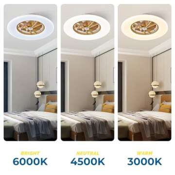 Orison RGB Ceiling Fans with Lights, 24'' Low Profile Ceiling Fan with Light and Remote, Smart Ceiling Fans with 8 Blades, Compatible with Alexa, Google Home and App Controlled (Wood)