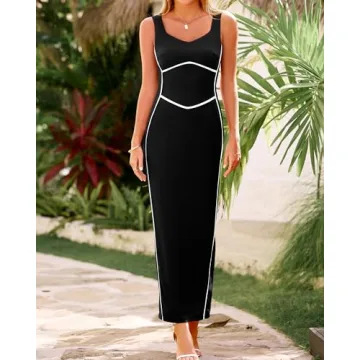 BTFBM Bodycon Maxi Dress Stylish Casual Shift Dress 2024