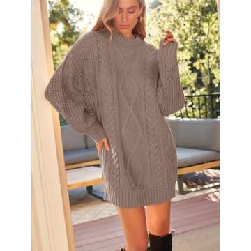 LILLUSORY Women's Crewneck Oversized Sweater Dress 2024 Fall Fashion Cable Knit Long Sleeve Dresses Chunky Pullover Tops Nutmeg XL