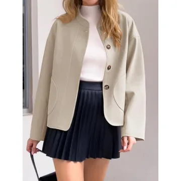 Tankaneo Women's Oversized Short Pea Coat - Stylish & Cozy