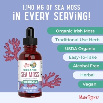 MaryRuth's USDA Organic Irish Sea Moss Liquid Drops | Organic Irish Moss | Chondrus crispus | Formulated for Adults & Kids Ages 14+ | Unflavored | Sugar Free | Vegan | Non-GMO | 1 Fl Oz