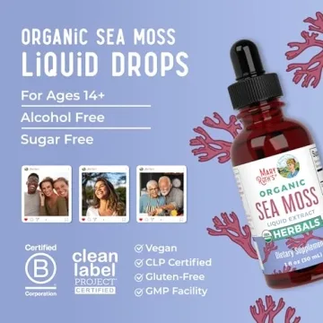 MaryRuth's USDA Organic Irish Sea Moss Liquid Drops | Organic Irish Moss | Chondrus crispus | Formulated for Adults & Kids Ages 14+ | Unflavored | Sugar Free | Vegan | Non-GMO | 1 Fl Oz