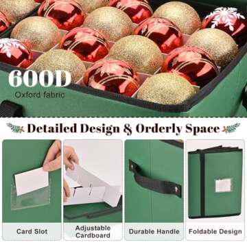 Keten Christmas Ornament Storage Boxes with 8 Individual Trays, Fits 128 Holiday Ornaments 3-Inch, C...