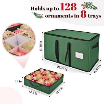 Keten Ornament Storage Box - Organize 128 Holiday Ornaments