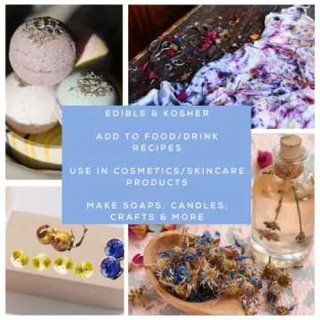bMAKER Bulk Flower Kit Chamomile - Ultra Blue Lavender, Red Rose Buds & Petals, Marigold - 2 Cup Each Packet- Included Lavender Essential Oil