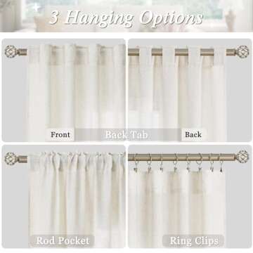 SPWIY Linen Curtains 90 Inch Length 2 Panels Set Back Tab Pocket Semi Sheer Curtains Flax Linen Brea...
