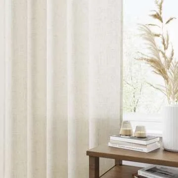 SPWIY Linen Curtains 90 Inch Length 2 Panels Set Back Tab Pocket Semi Sheer Curtains Flax Linen Breathable Window Drapes Country Farmhouse Decor 90 Inches Long for Living Bedroom Cream Ivory