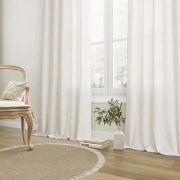 SPWIY Linen Curtains 90 Inch Length 2 Panels Set Back Tab Pocket Semi Sheer Curtains Flax Linen Breathable Window Drapes Country Farmhouse Decor 90 Inches Long for Living Bedroom Cream Ivory