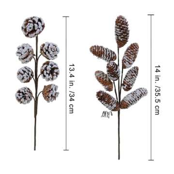 Winlyn 8 Pcs Snowy Natural Pinecone Picks Sprays Christmas Picks Spruce Pine Cones Branches Ornament...