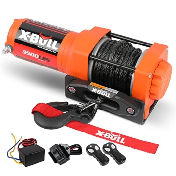 X-BULL 3500LBS Electric Winch -12V Synthetic Rope Electric Winch for Towing ATV/UTV Off Road with Mo...