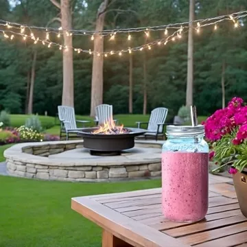 Jarming Collections Mason Jar Cups Drinking Glasses - Includes Mason Jar Lids & Straws, Coffee & Smoothie Cups Glass Jar Set, 24 oz Mason Jars with Lids and Straws, Dishwasher & Freezer Safe(Set of 2)