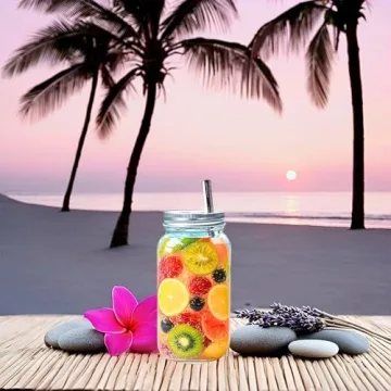 Jarming Collections Mason Jar Cups Drinking Glasses - Includes Mason Jar Lids & Straws, Coffee & Smoothie Cups Glass Jar Set, 24 oz Mason Jars with Lids and Straws, Dishwasher & Freezer Safe(Set of 2)